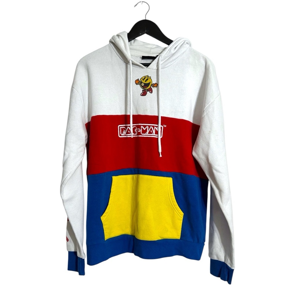 Pac-Man Colorblock Hoodie with Yellow Pocket – Size Small Gamercore Y2K